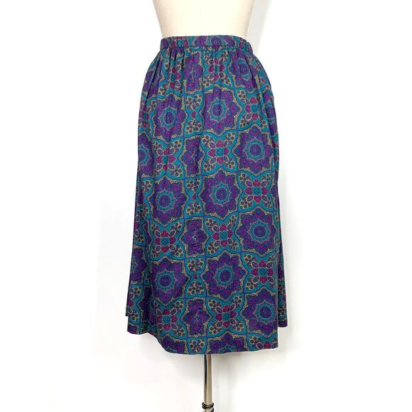Vintage 90s {Jantzen} A-Line Midi Skirt Purple/Blue Paisley XL - Picture 3 of 12